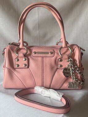 Isabella Fiore Pink Leather Satchel Y2K Chunky Chain Charm Bag 2000s Coquette